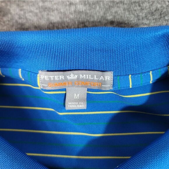 Peter Millar Summer Comfort Mens Golf Polo Shirt Size M Blue Striped - Picture 3 of 10